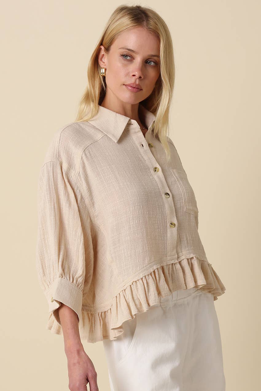 Kali Button Front Ruffle Hem Top