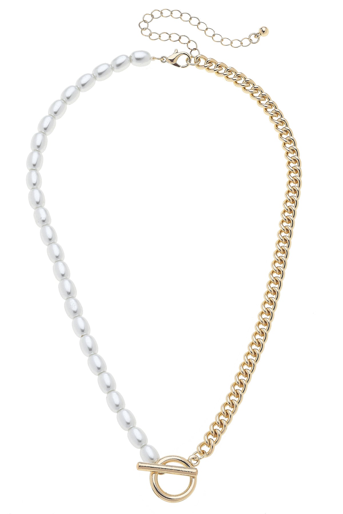 Estelle Half & Half Pearl Toggle Front Necklace in Ivory