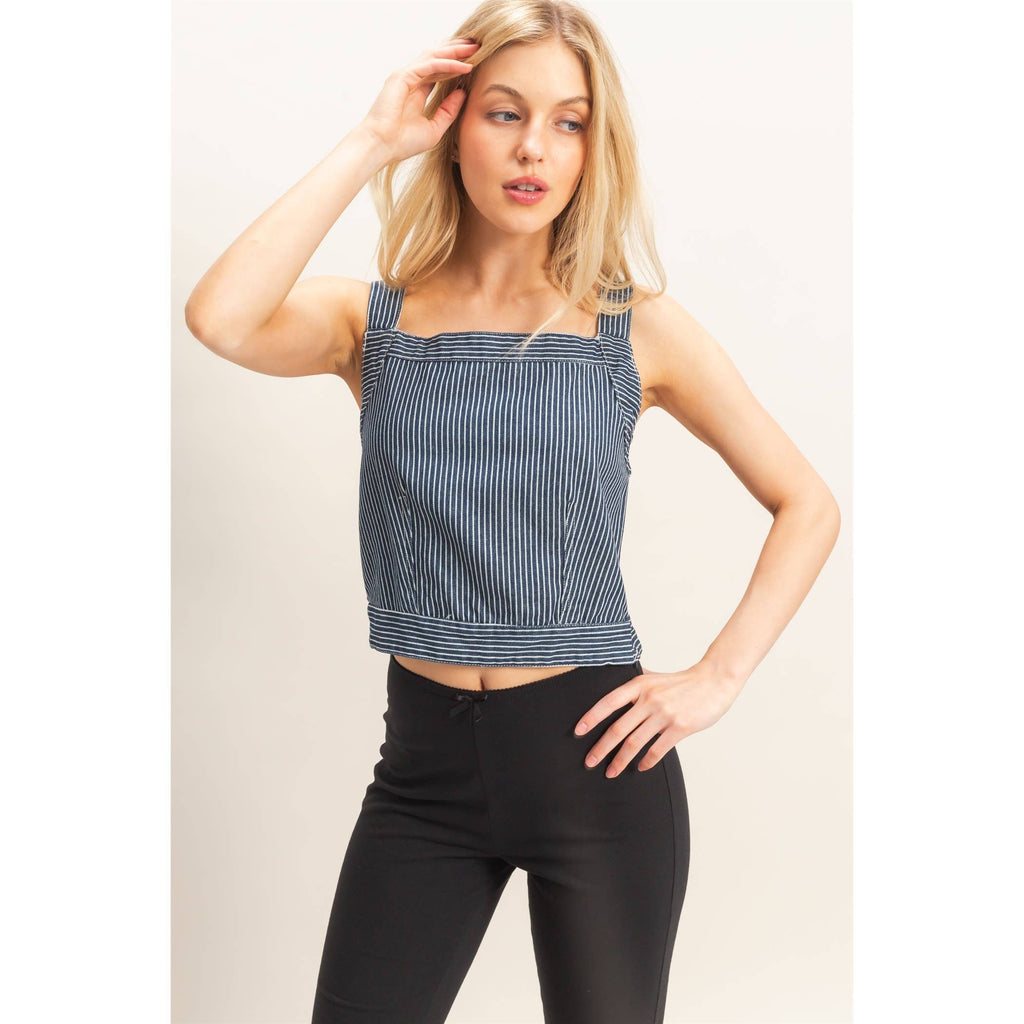 Square Neck Denim Back Tie Tank Top