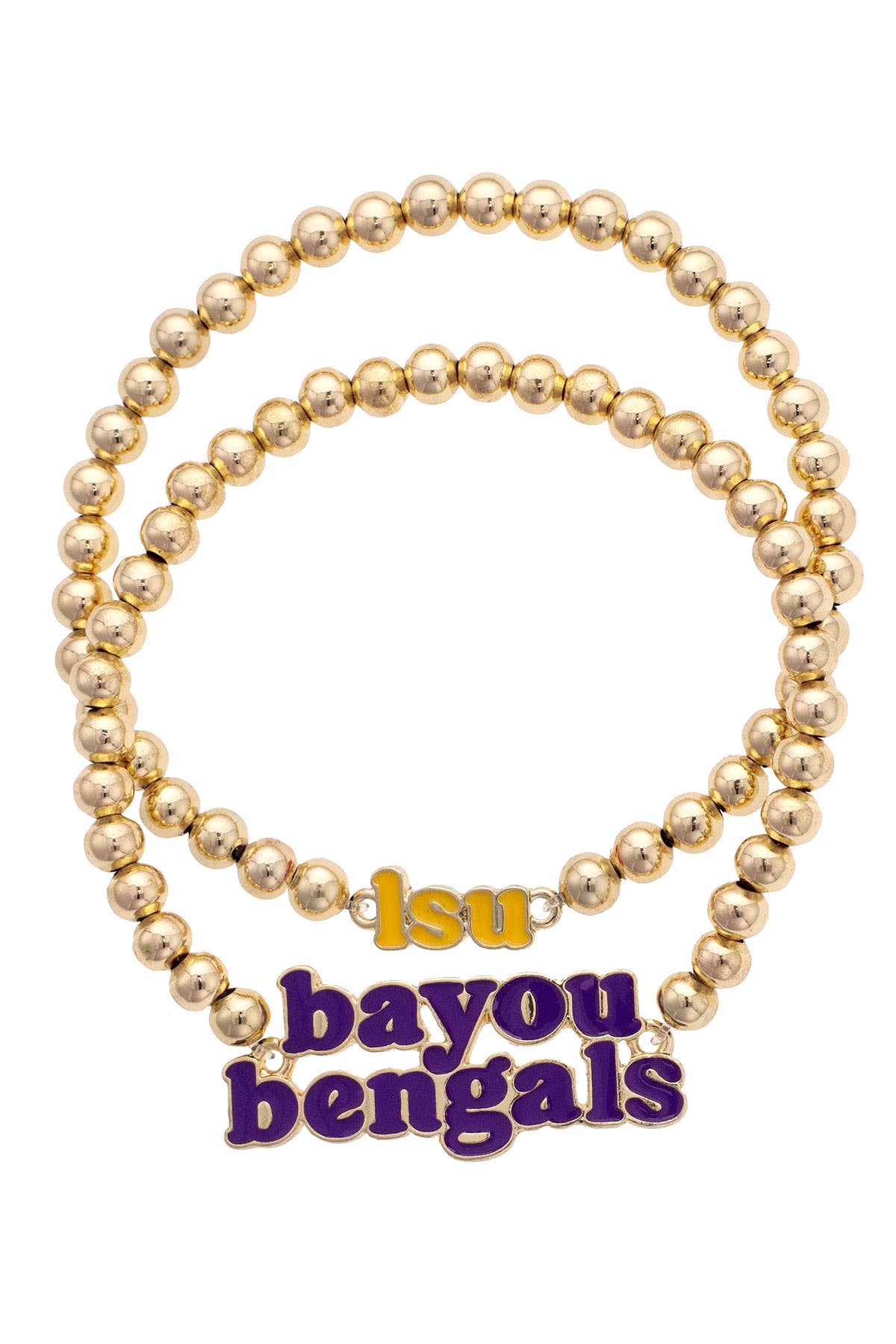 LSU Tigers Slogan Ball Bead Bracelet Set of 2
