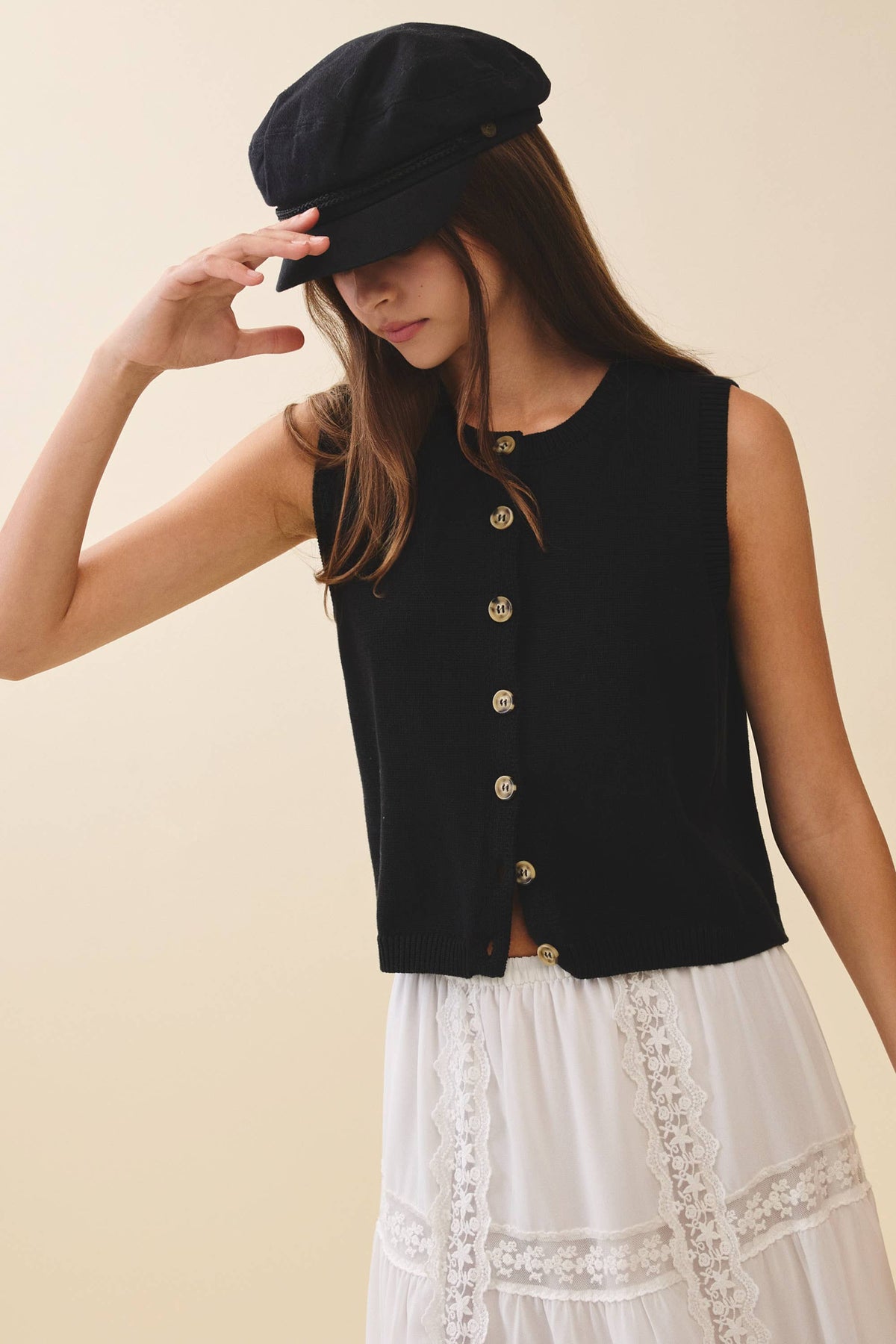 Button Front Knit Vest Top