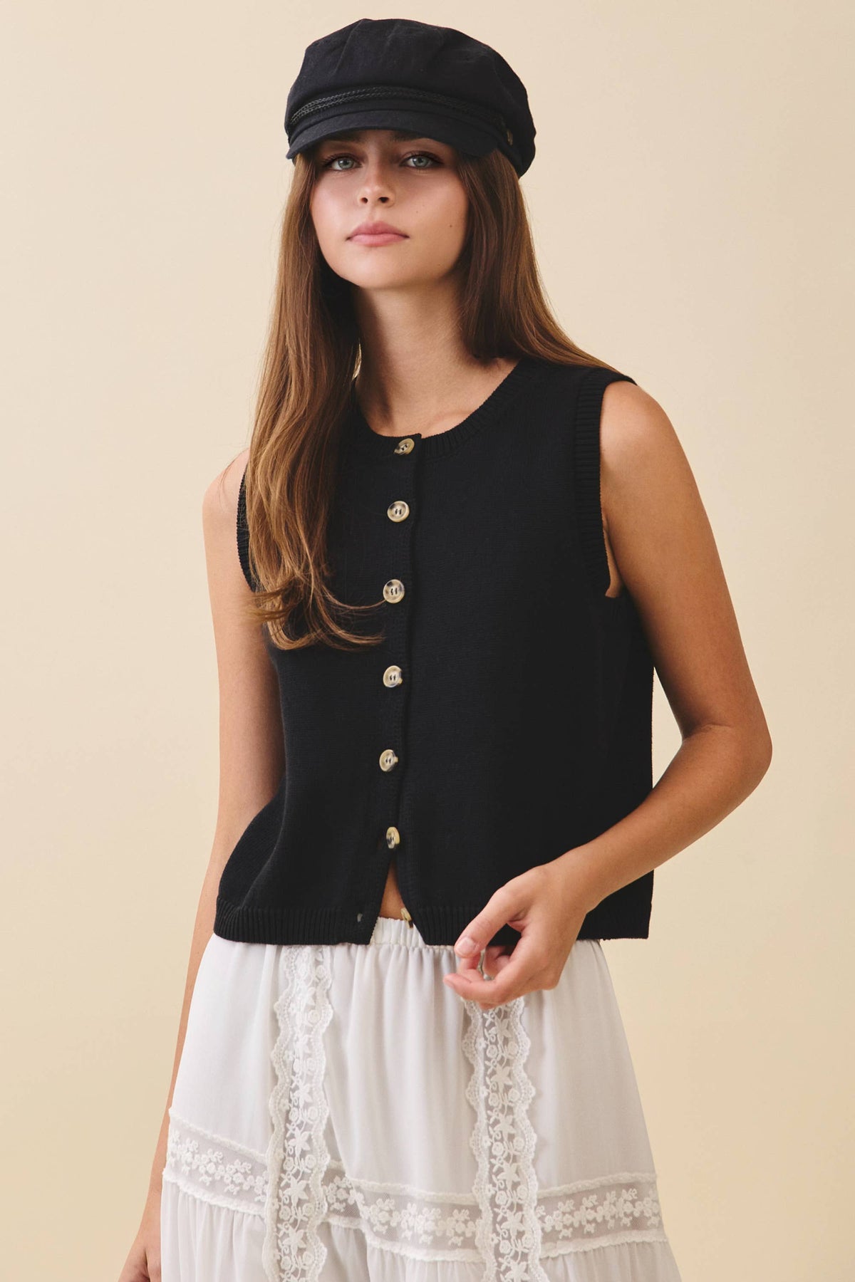 Button Front Knit Vest Top