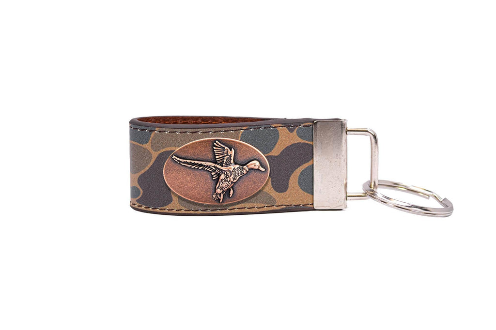 Mallard Hunting Old School Camo Leather Loop Keychain.