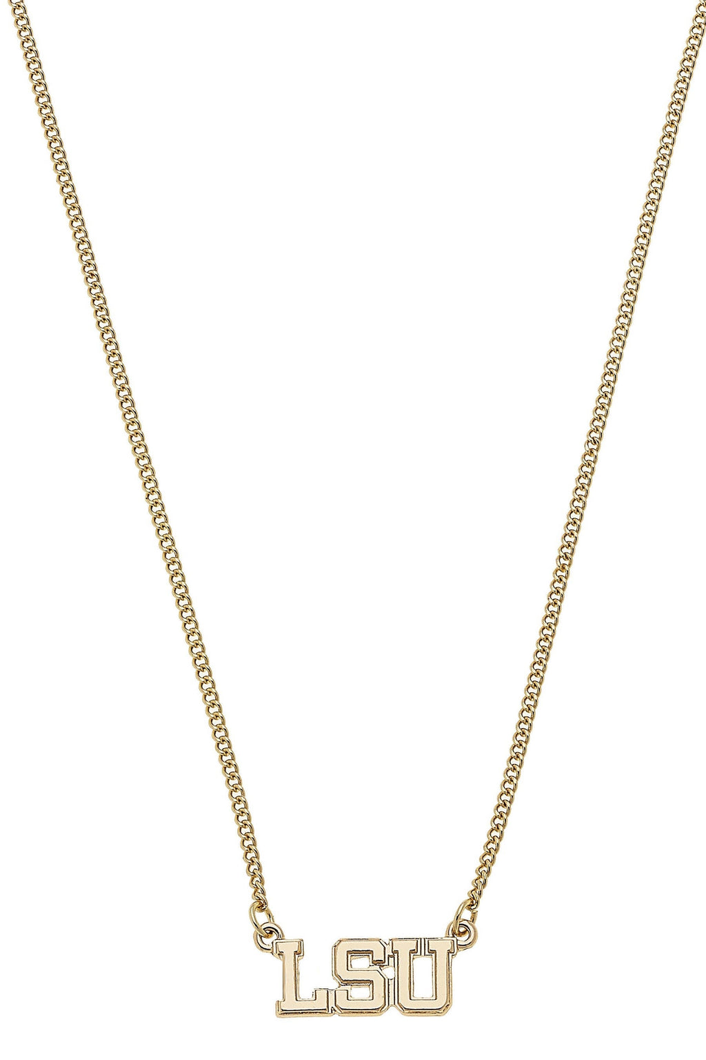 LSU Tigers Varsity Outline Necklace in Shiny Gold