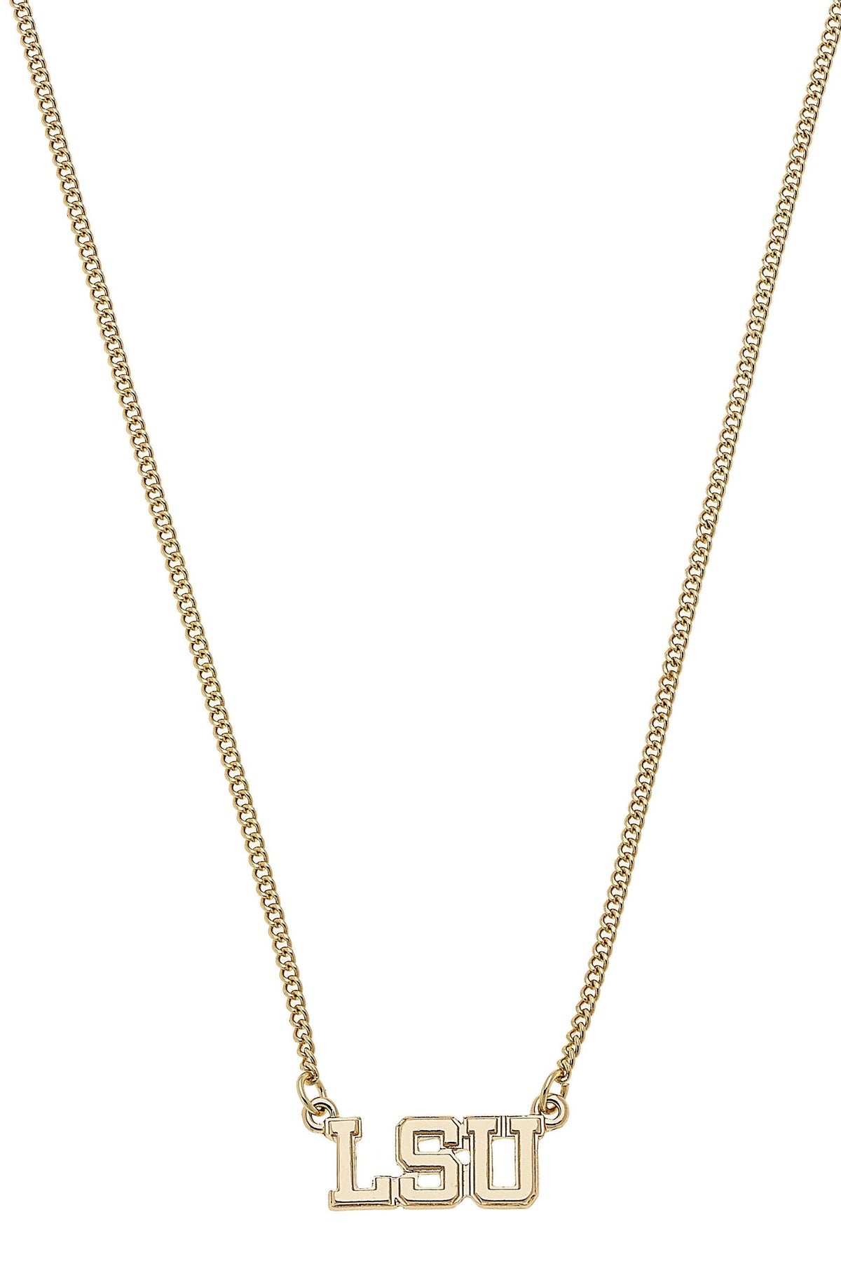 LSU Tigers Varsity Outline Necklace in Shiny Gold