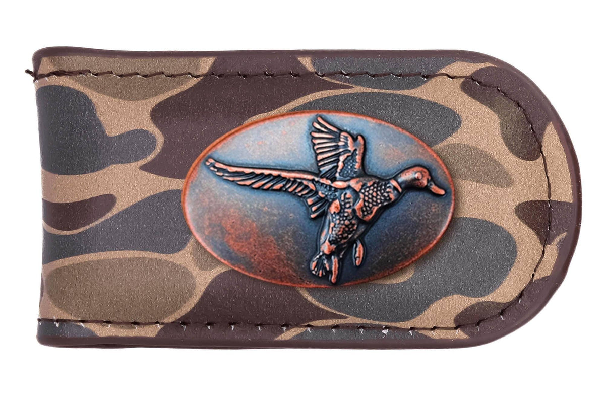 Mallard Men's Old School Camo Leather Money Clip.