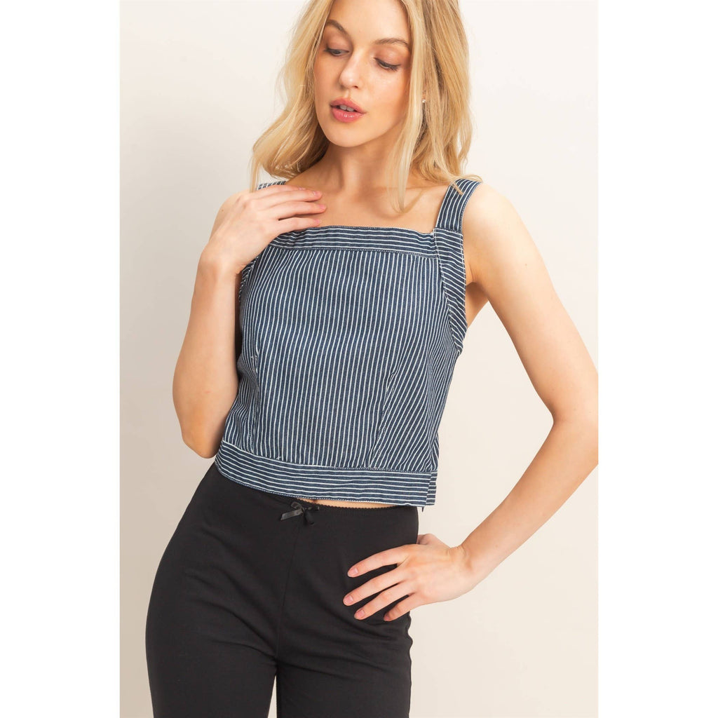Square Neck Denim Back Tie Tank Top