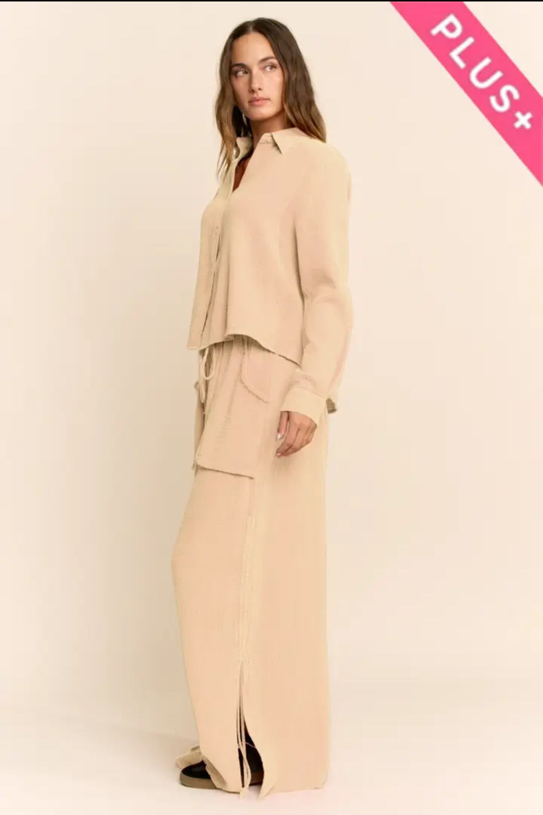 Linen Button Blouse & Cinched Leg Pant Set