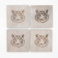Tiger Etched Wood Coasters   Antique White   4x4