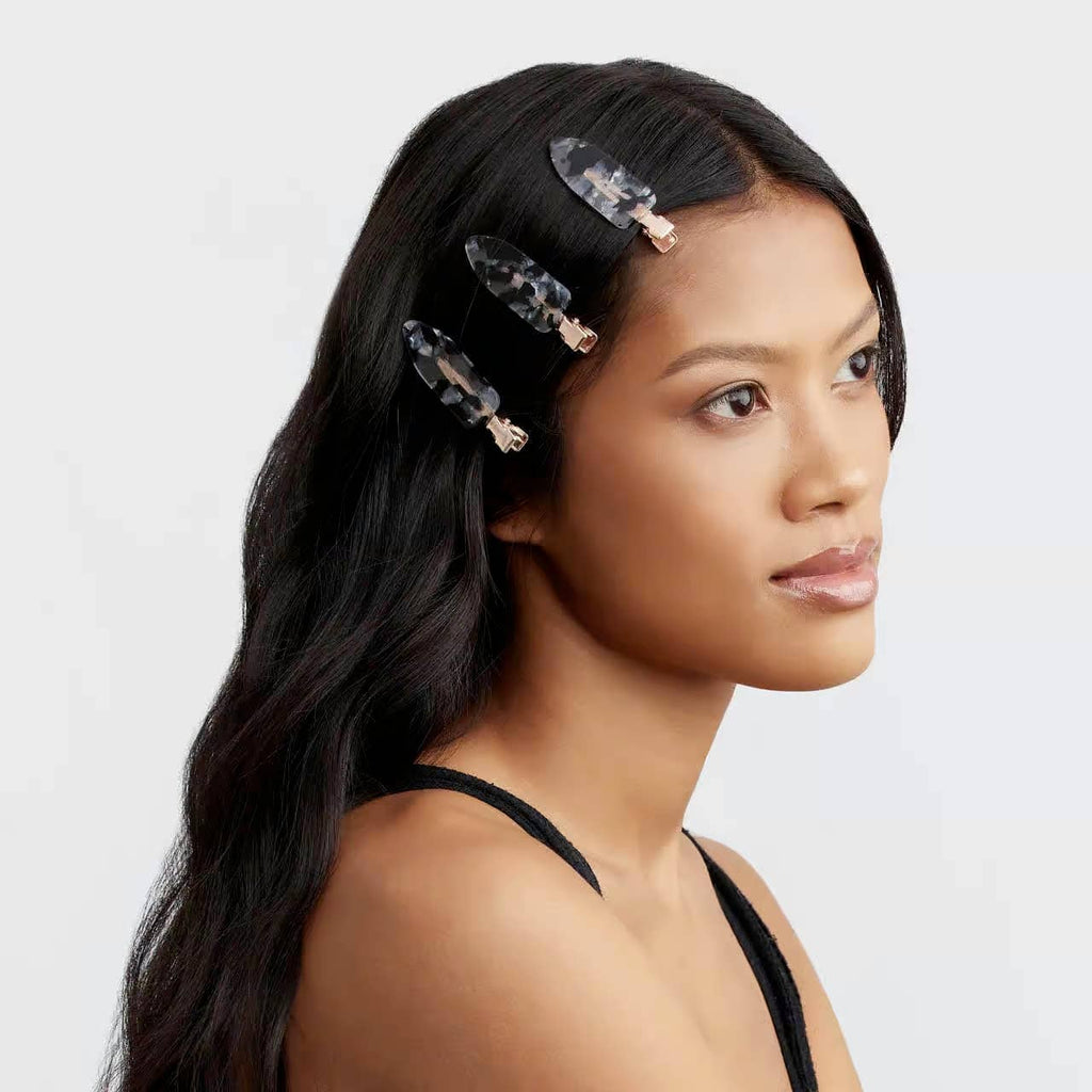 KITSCH Eco-Friendly Creaseless Clips 4pc Set - Black Terrazzo