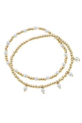 Aspen Delicate Pearl Stretch Bracelet Set of 2 in Shiny Gold