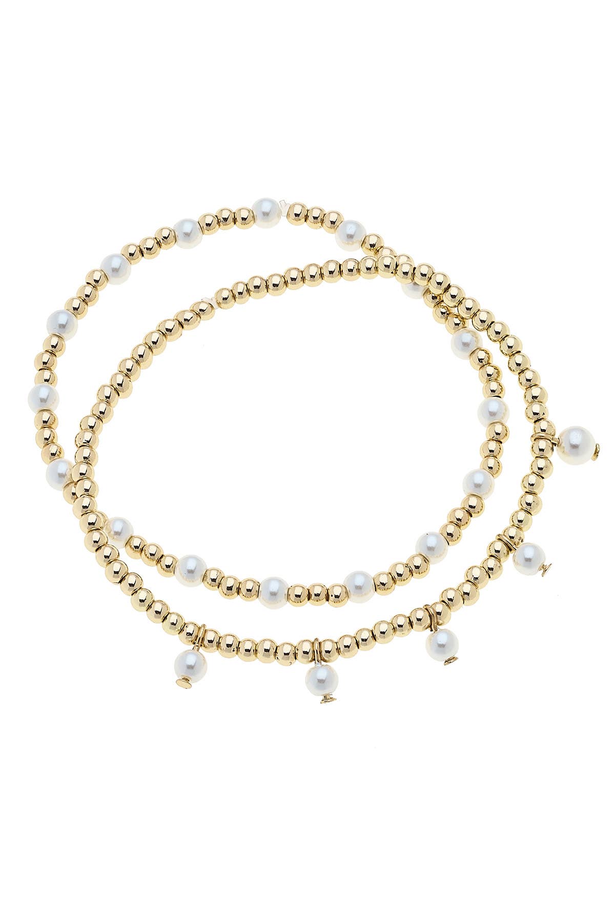 Aspen Delicate Pearl Stretch Bracelet Set of 2 in Shiny Gold