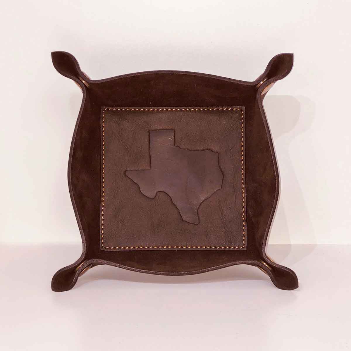 Texas Leather Embossed Valet Tray   Dark Brown   8x8