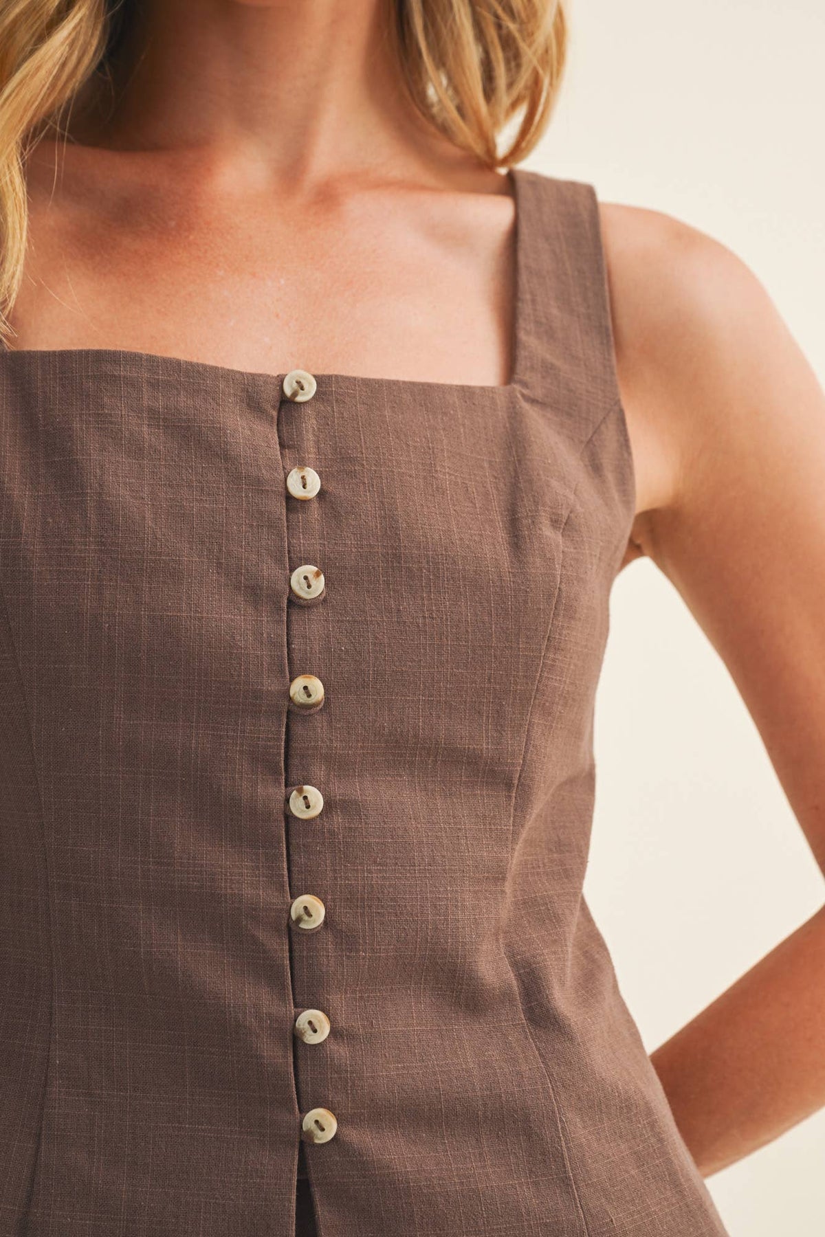Tailored Square Neck Buttoned Corset Top