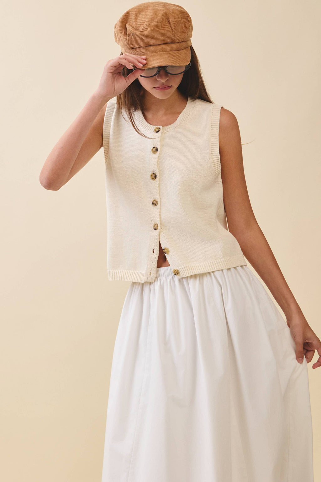 Button Front Knit Vest Top