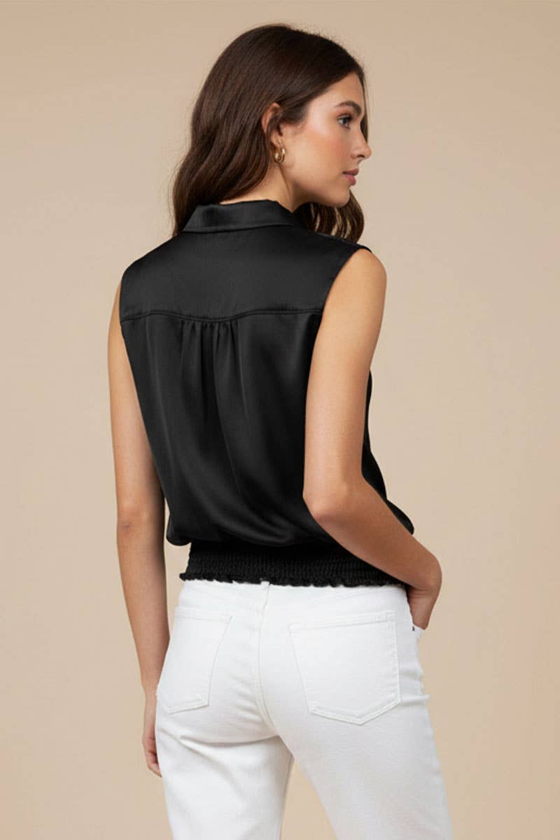 Hammered Satin V-neck Wrap Top