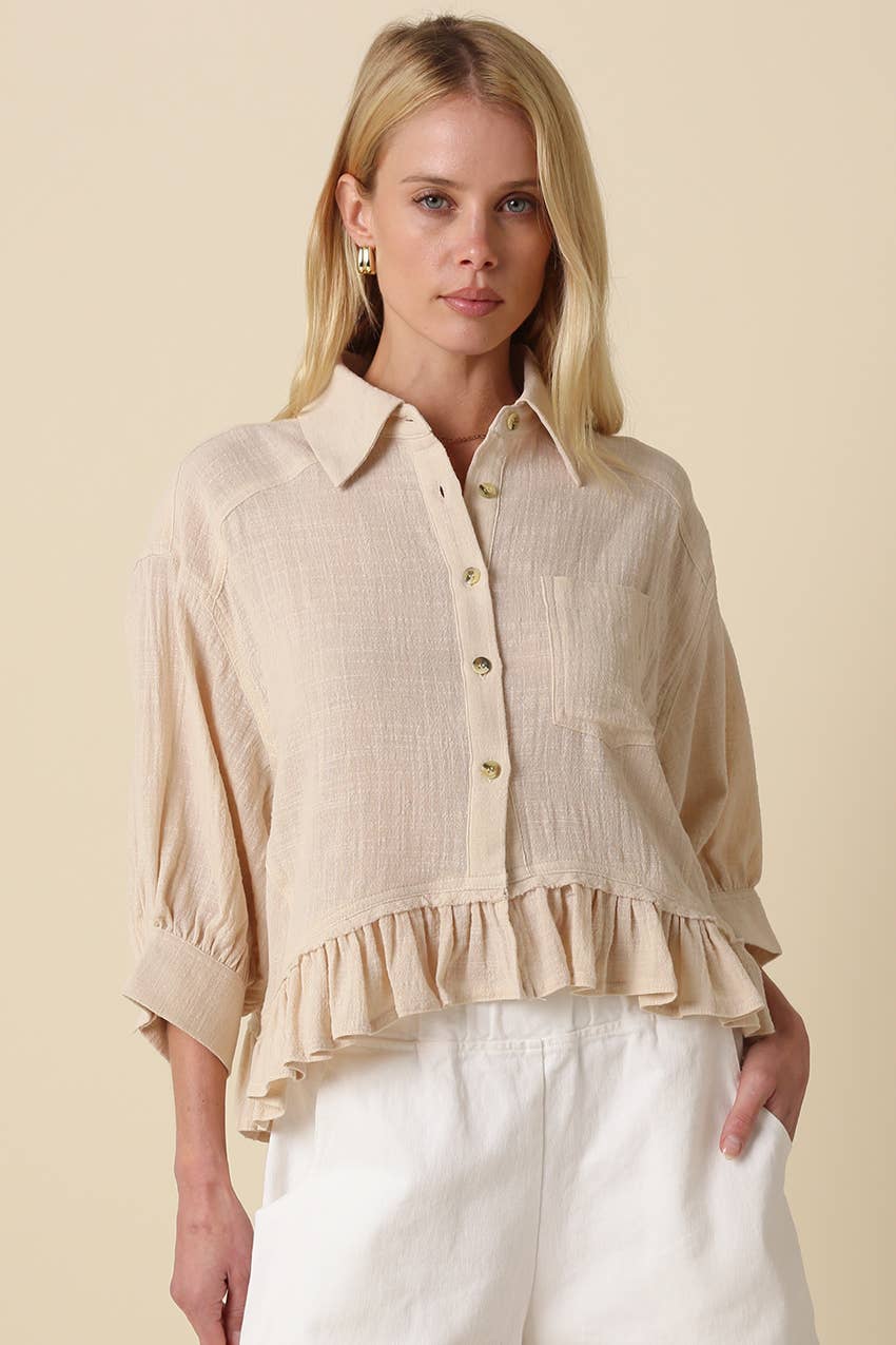 Kali Button Front Ruffle Hem Top