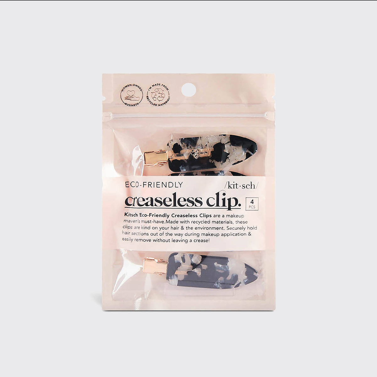 KITSCH Eco-Friendly Creaseless Clips 4pc Set - Black Terrazzo