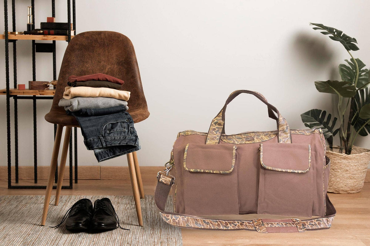Buck Brown Waxed Canvas Old School Camo Weekender Bag.