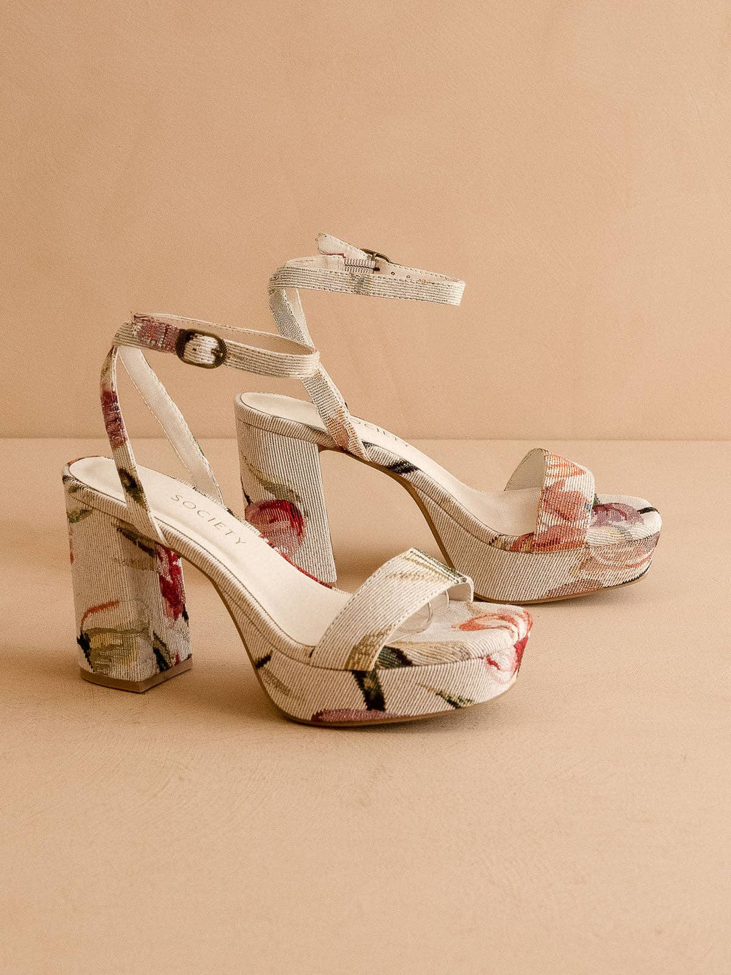 The Olympia | Beige Tulip Raffia Platform Heel