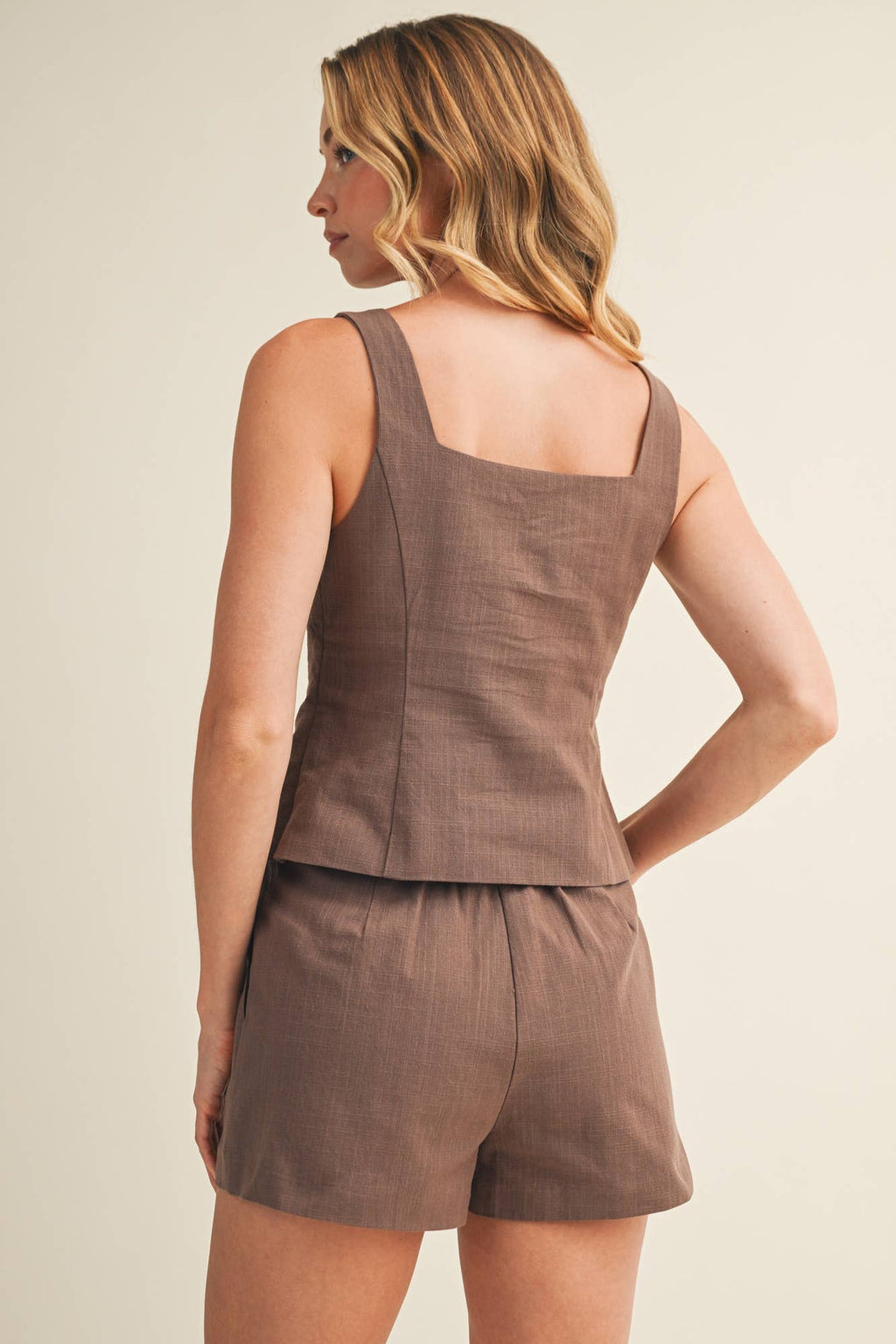 Tailored Square Neck Buttoned Corset Top