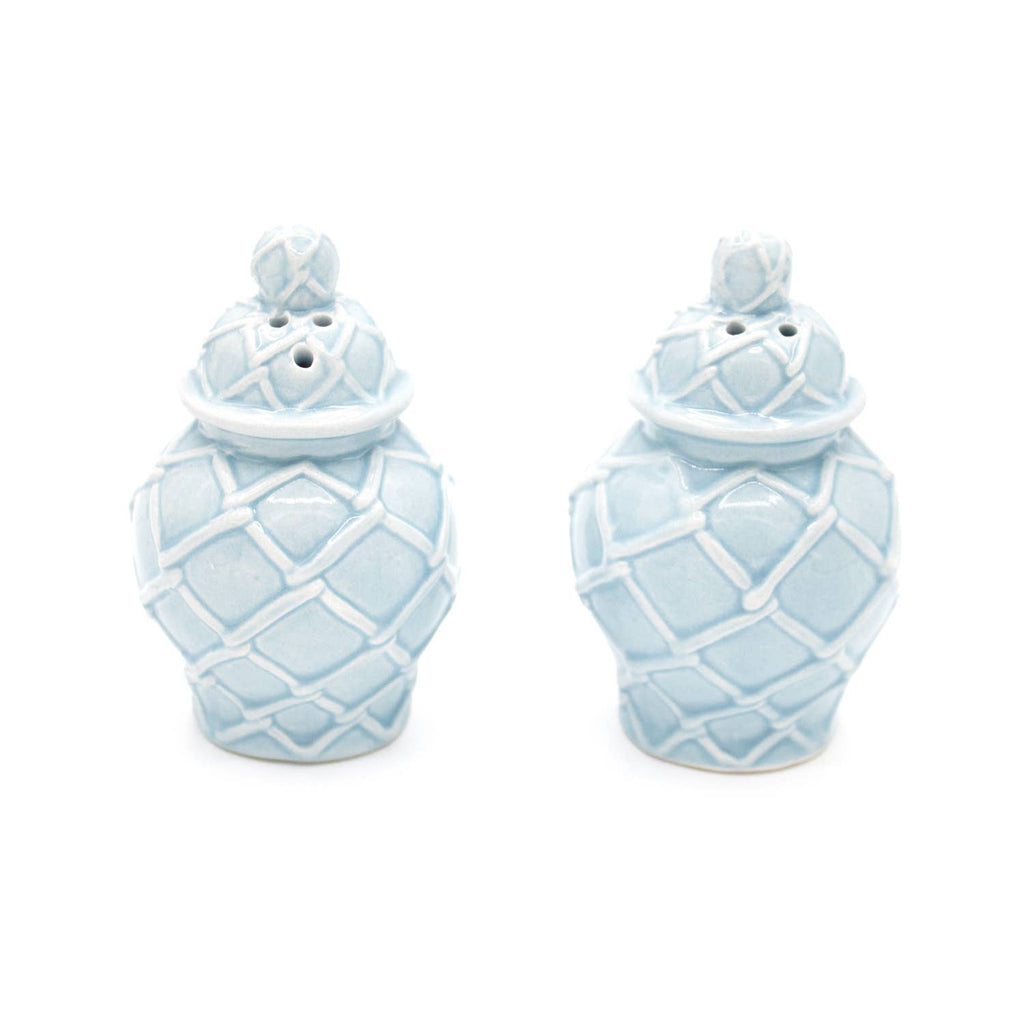 8 OAK LANE Light Blue Textured Jar Salt & Pepper Shaker Boxed Set