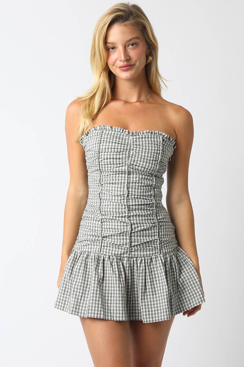 Kenzie Gingham Strapless Mini Dress