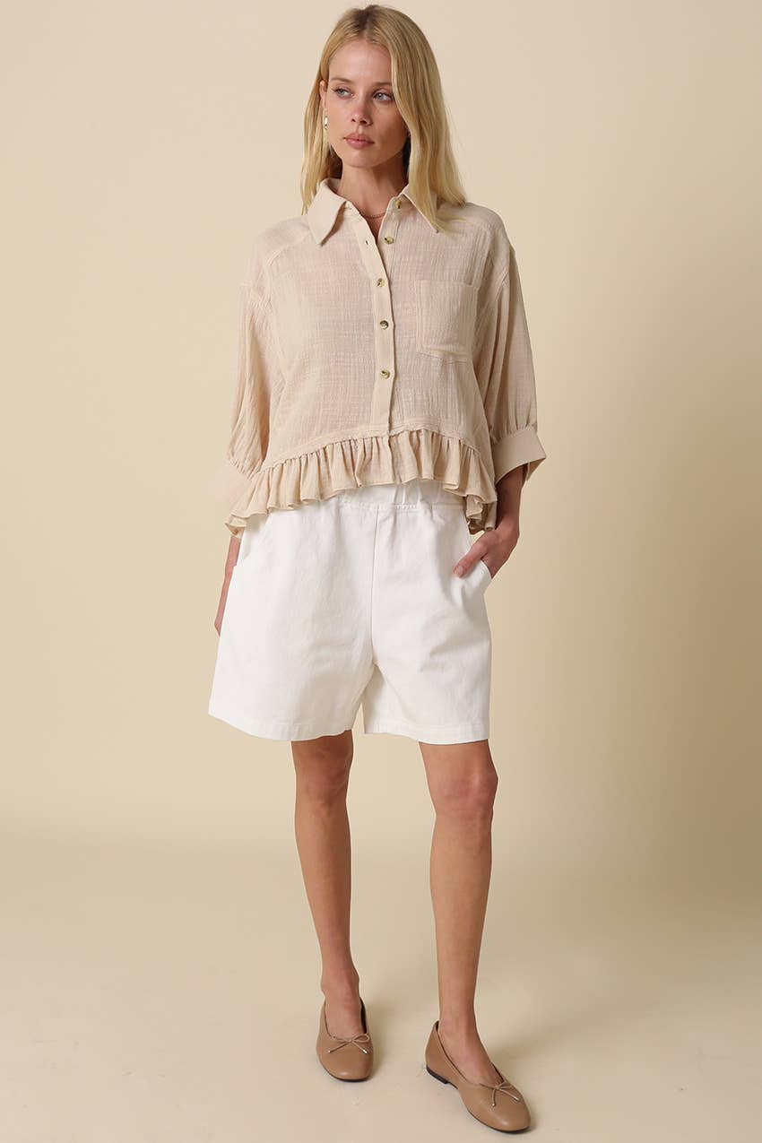 Kali Button Front Ruffle Hem Top