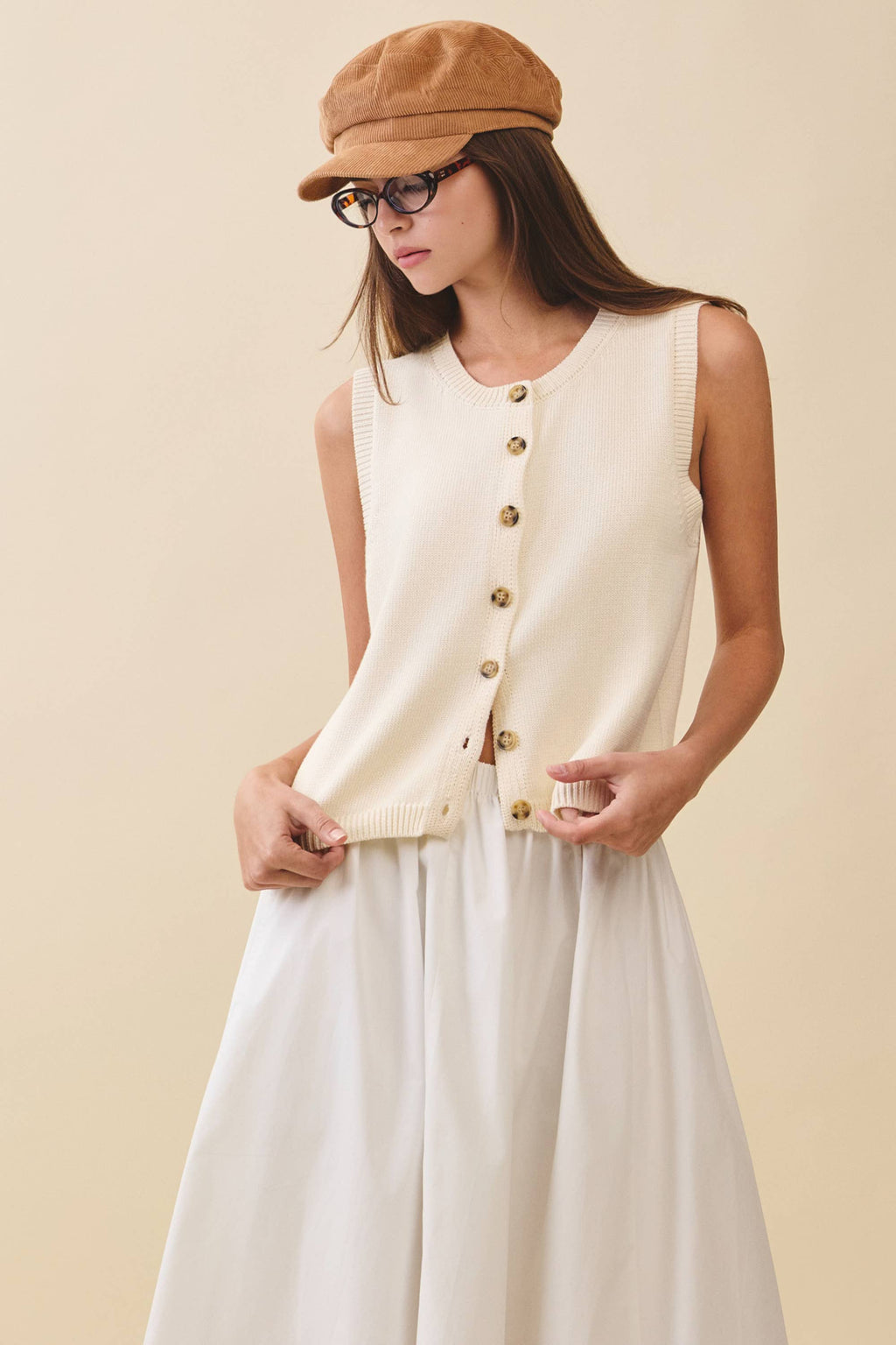 Button Front Knit Vest Top