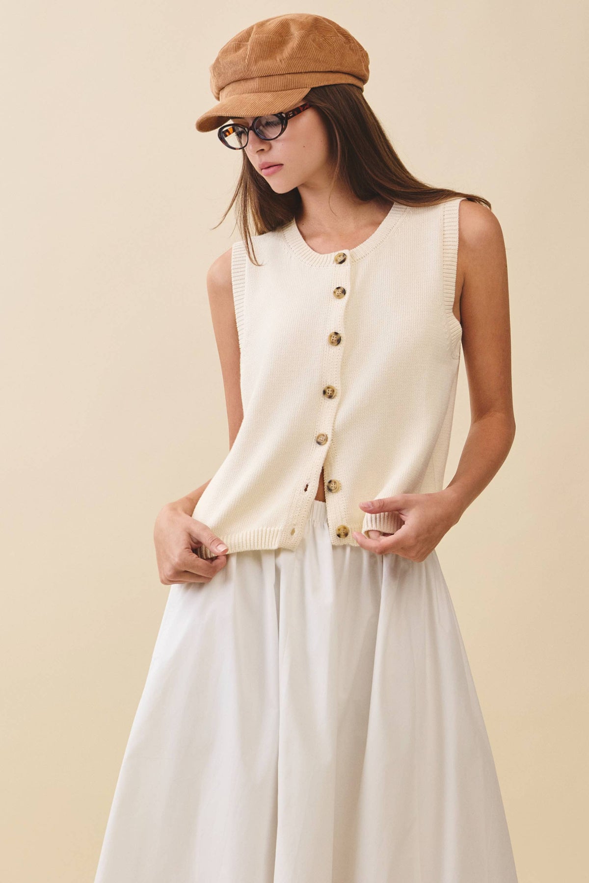 Button Front Knit Vest Top