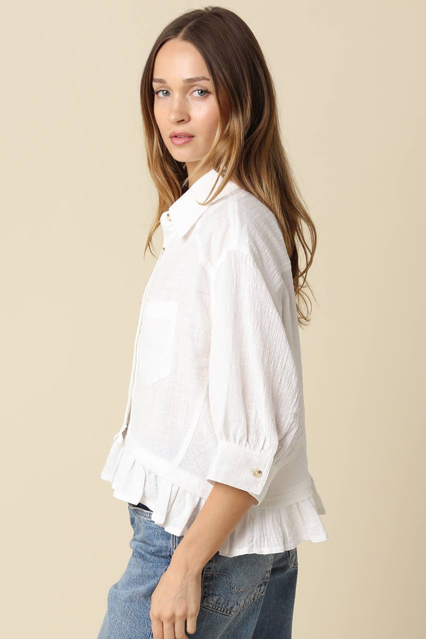 Kali Button Front Ruffle Hem Top