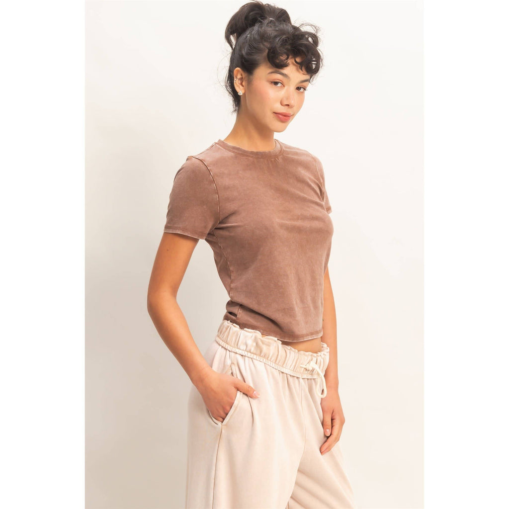 Mineral Washed Crew Neck Top