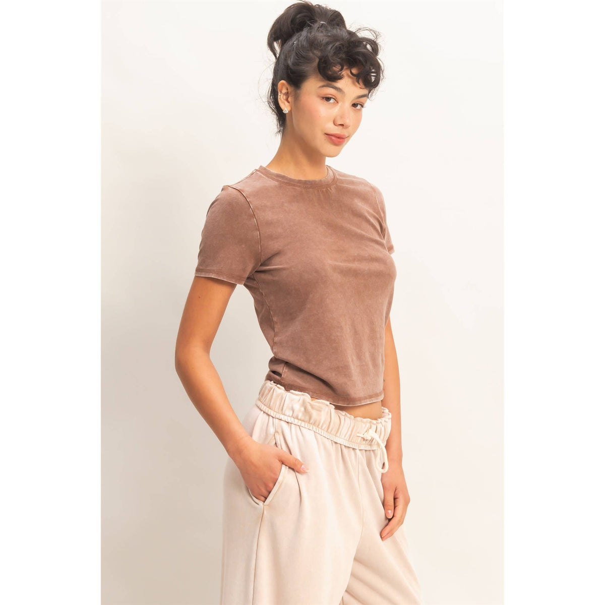 Mineral Washed Crew Neck Top