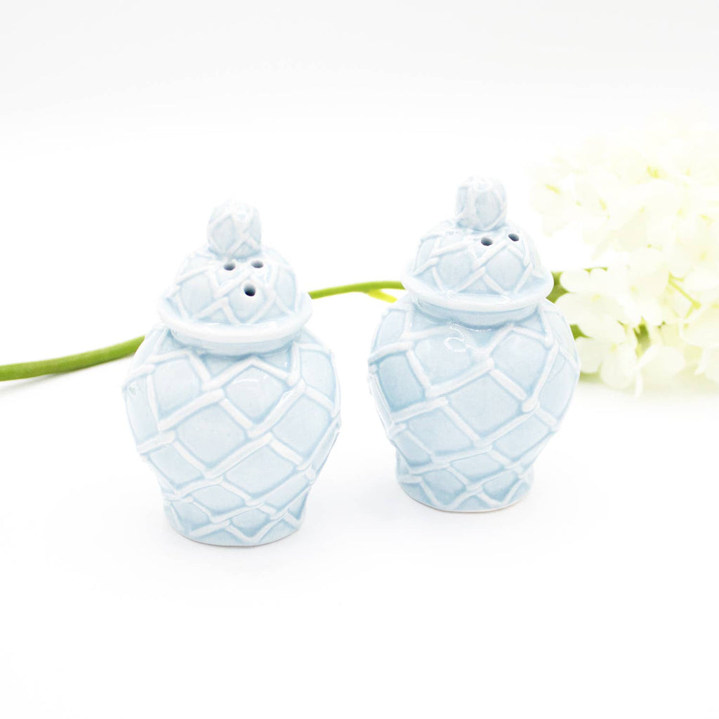 8 OAK LANE Light Blue Textured Jar Salt & Pepper Shaker Boxed Set