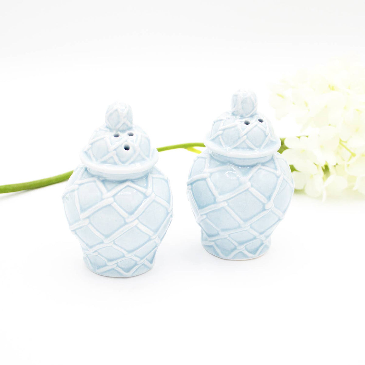 8 OAK LANE Light Blue Textured Jar Salt & Pepper Shaker Boxed Set