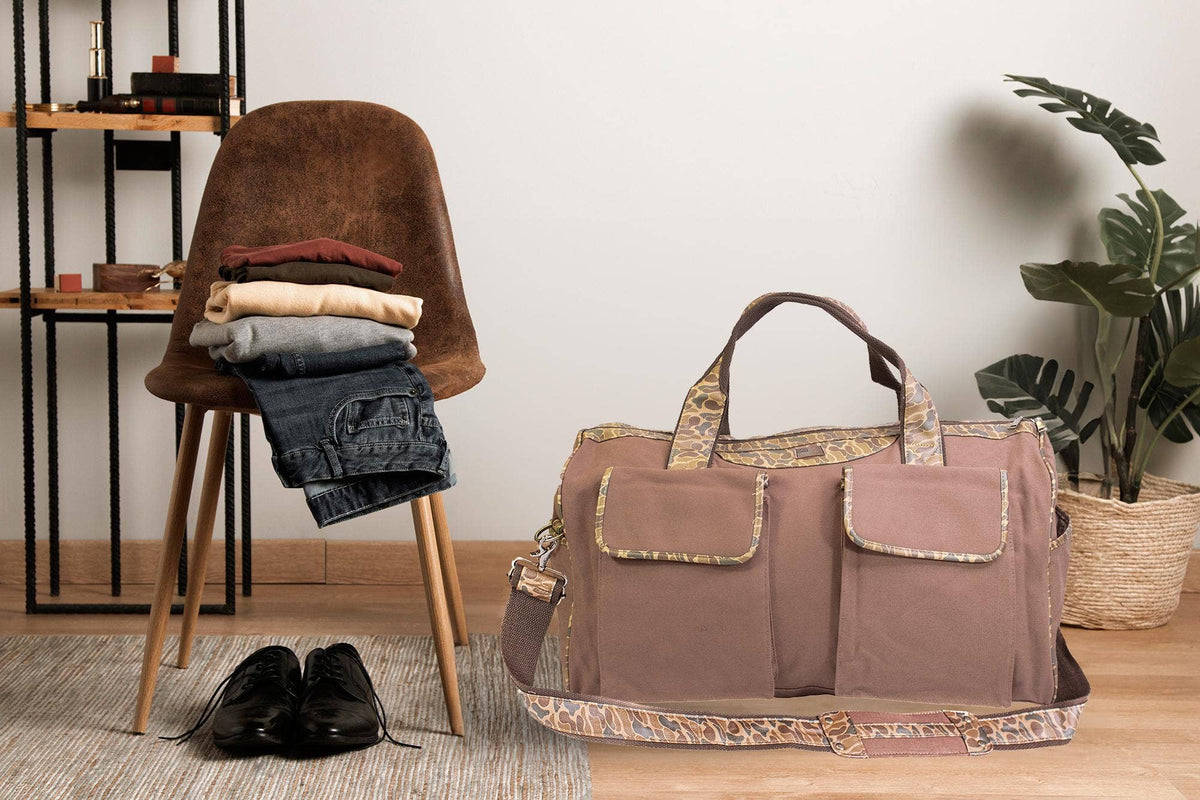 Turkey Brown Waxed Canvas Old School Camo Weekender Bag.