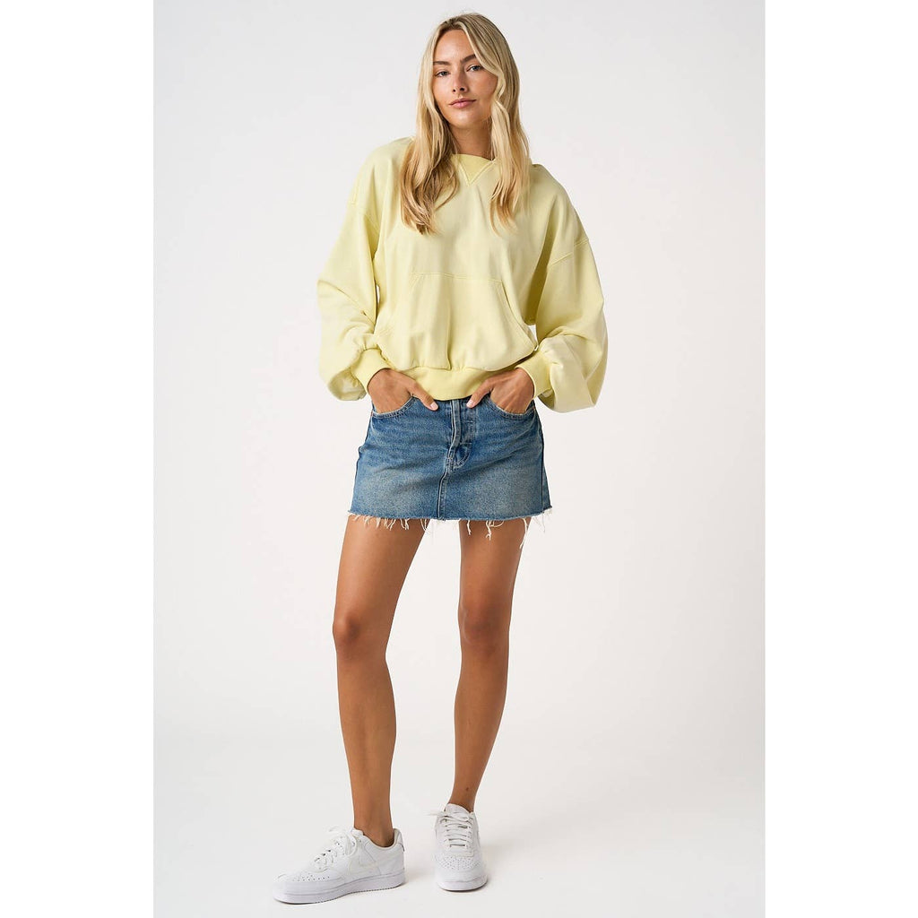 DISTRESSED HEM WASHED DENIM MINI SKIRT
