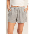 Black Striped Drawstring Waist Shorts