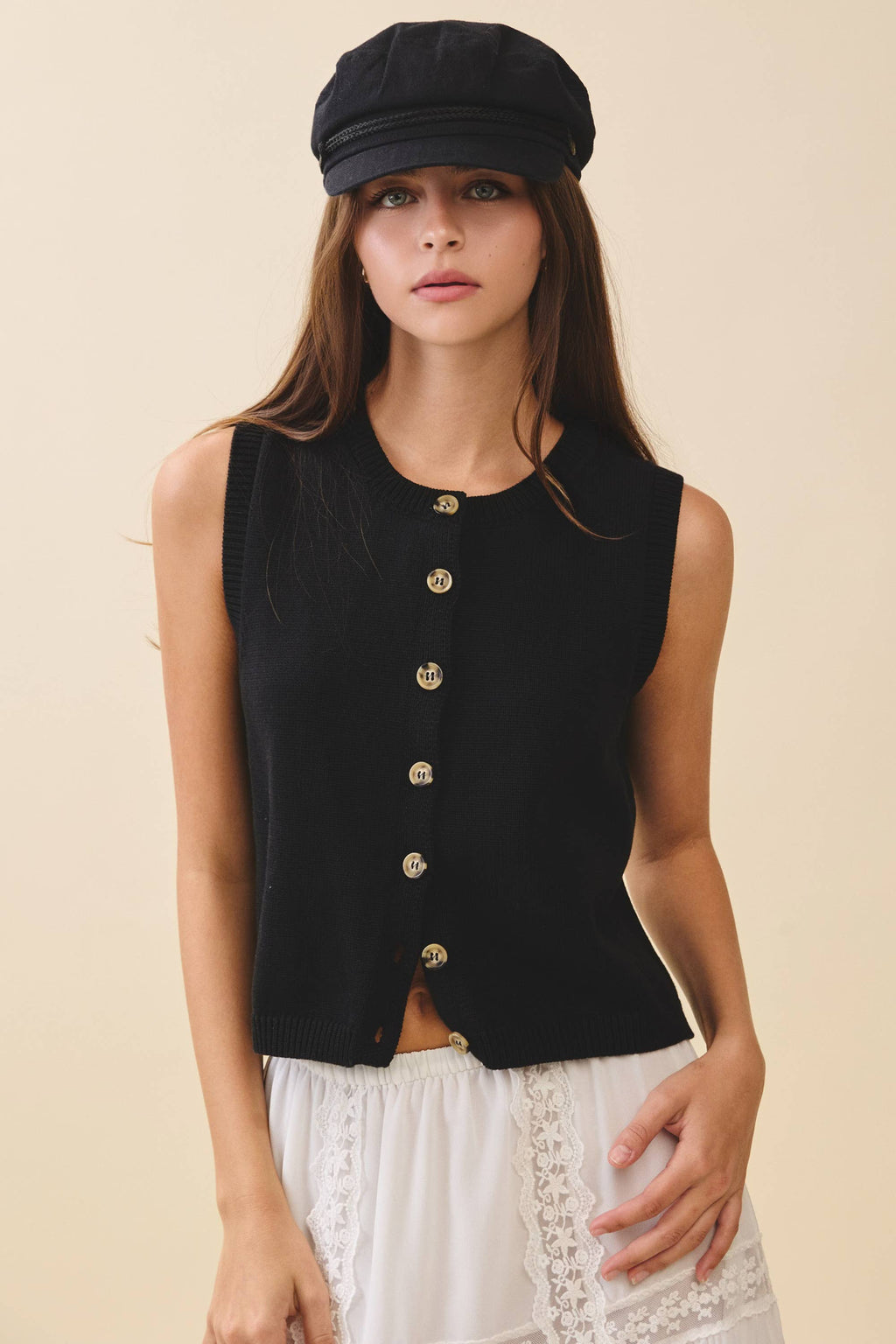 Button Front Knit Vest Top