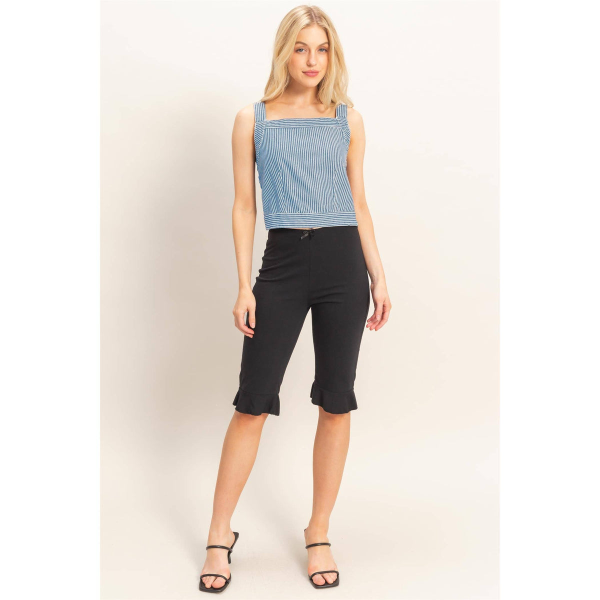 Square Neck Denim Back Tie Tank Top