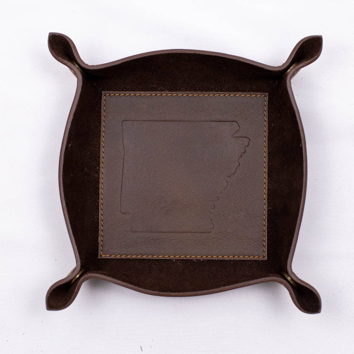 Arkansas Leather Embossed Valet Tray   Dark Brown   8x8