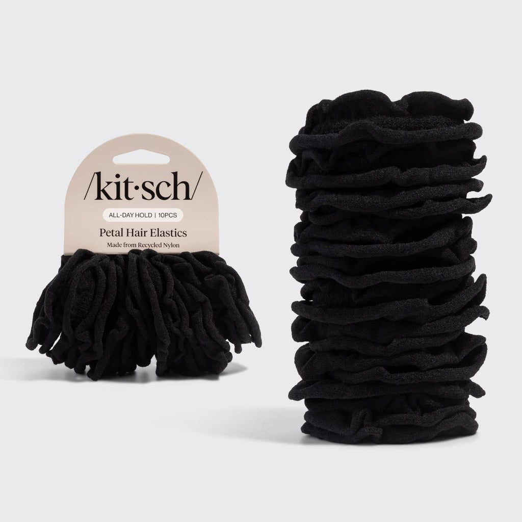 KITSCH Recycled Fabric Petal Hair Elastics 10pc Set - Black